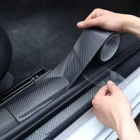 3D Carbon Fiber Sticker Paste Car Threshold Protective Film Anti Scratch Waterproof Matte Black Nano