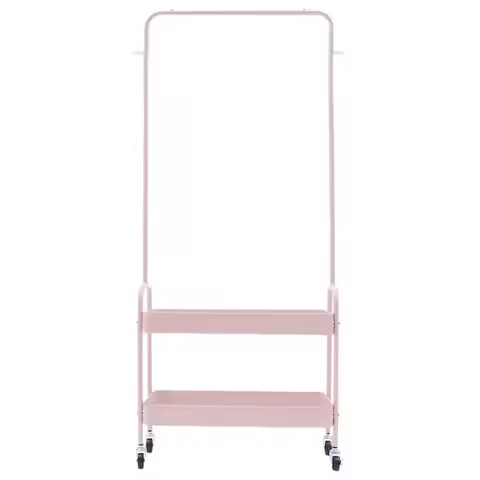 2 in 1 Pink Garment Rack, Rolling Closet Clothes Organizer with 2 Layer Baskets, Clothes Rack Storag