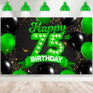 5x3ft Green and Black Happy 75th Birthday Photography Backdrop for Retirement Birthday Theme Party B