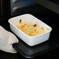 日本霜山 日系純白風長方形琺瑯保鮮盒(附蓋)-L-1500ml-3入