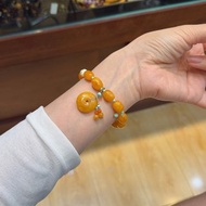 天然雞油黃老蜜蠟棗珠手串 滿蜜老蜜蠟 蠟質濃厚 配南紅