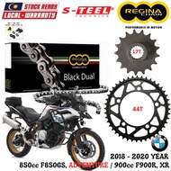 BMW F900R, XR / F850GS, ADVENTURE Full Set Regina Black Dual Chain 525 ZRA Steel Sprocket Sets
