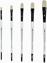 ZEM Brush White Hog Bristle Synthetic Filberts Artist Brush Set 5 pcs Sizes 2 4 6 8 10 | Acrylic and