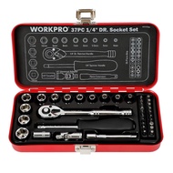 WORKPRO socket wrench set, garage tool set, ratchet wrench, 6.35mm (1/4") insertion angle, quick rel
