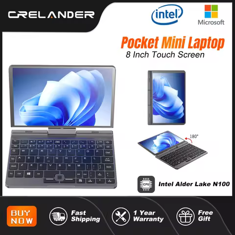 CRELANDER P8 8 Inch Mini Laptop Touchscreen Rotating 360 Degree Intel Alder N150 12GB WiFi6 Notebook
