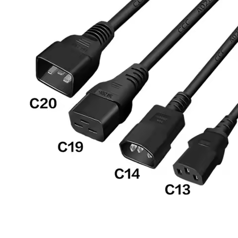 Black 1.0M 2.0M 3.0M PVC Copper IEC320 C13 C14 C15 C19 C20 extension power cord 10A / 16A charging c
