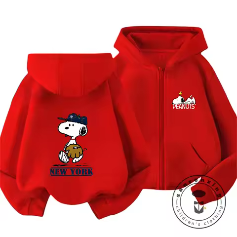 Lightweight Winter Zipper Hoodie Cute Cartoon Graphic Casual Wear Youth Top Snoopy 3 14 Years