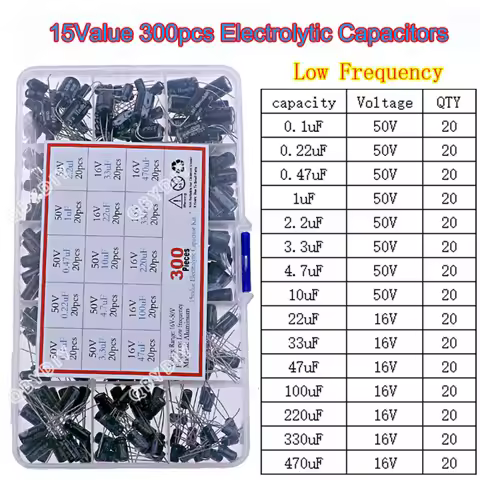 300pcs 15 types 16V 50V 0.1uf-470uF Electrolytic capacitor Combination Assorted kit set