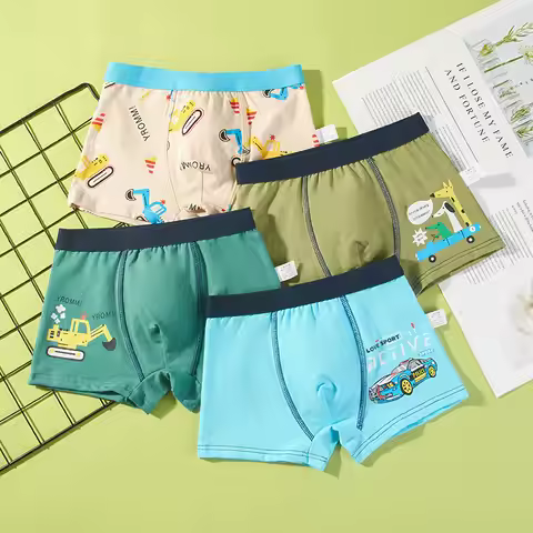 Boys Underwear 4pcs Kid Flat Angle Underwear 2-14 Year Old Student Cartoon Underwear Pure Cotton Chi