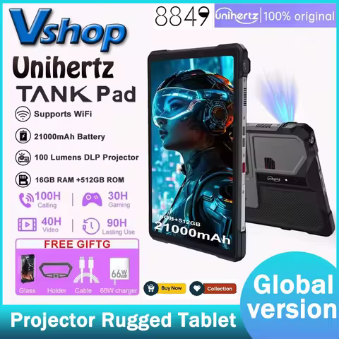 Unihertz Tank PAD 8849 Rugged Projector Tablet Android 32GB+512GB 21000mAh 10.95" FHD Dual Speaker D