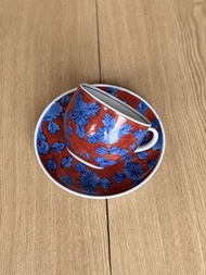 日本製｜有田燒 其泉窯 赤地染付藍菊 咖啡杯碟組 茶杯 陶瓷 瓷器