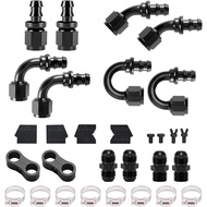 6AN Push Lock Fitting Kits, 0 45 90 180 Degree Fittings with AN6 Male to Male Coupler & 6AN Male Fla