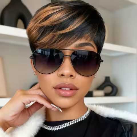 pixie cut machine made 6inch 1b30 color 150% density hair party use short straight human hair wigs f