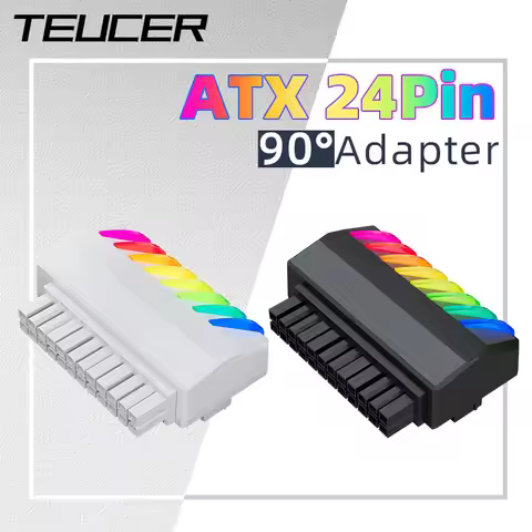 Teucer ATX 24Pin 90Degree Motherboard Power Supply Cable Connector 5V/3Pin ARGB Plug Adapter Modular