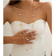 Ingemark 2Pcs/Set Temperament Imitation Pearl Long Chain Necklace for Women Fashion Statement Goth S