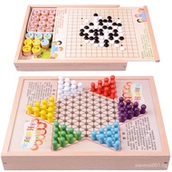 gobang/ Flying /chess Chess Classical Family Board Game / Chinese Chess Checkers Xiangqi Chess for Family Game Travel Set  / Flying chess, children's checkers, wooden multi-functio