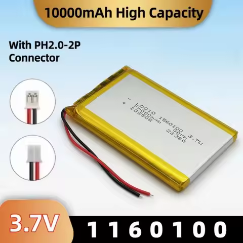 3.7V 10000mAh 1160100 Lithium Polymer Rechargeable Battery PH2.0 Plug 1-10PCS Replacement Li-po Cell