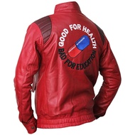 Men's Akira Shotaro Kaneda Red&Black Capsule Logo Text Cosplay Faux Leather Jacket
