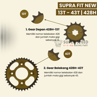 Gear Set Supra Fit New | Supra X 125 | Karisma | Revo Lama Gir Depan 13 14 15 Ger Belakang 38 39 40 