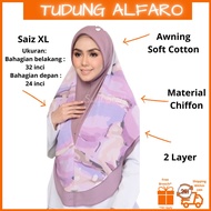 Tudung Sarung Labuh Berdagu Instant Corak Saiz XL XXL 2 Layer Chiffon Soft Awning Cotton Printed Instant Hijab