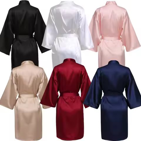 Wedding Party Team Bride Robe With Black Letters Kimono Satin Pamas Bridesmaid Plain Bathrobe SP2000