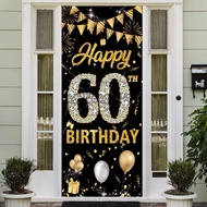 60th Birthday Decorations Door Banner, Black Gold Happy 60th Birthday Decorations Women Men, Door Co
