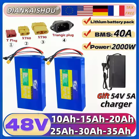 Lithium battery pack 21700 48V 35Ah 30Ah 25Ah 20Ah 15Ah 10Ah 2000W With 40A BMS For Motorcycles, bic