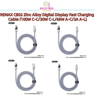 REMAX CB02 ZINC ALLOY DIGITAL DISPLAY FAST CHARGING CABLE ( 100W C-C / 30W C-L / 66W A-C / 3A A-L )