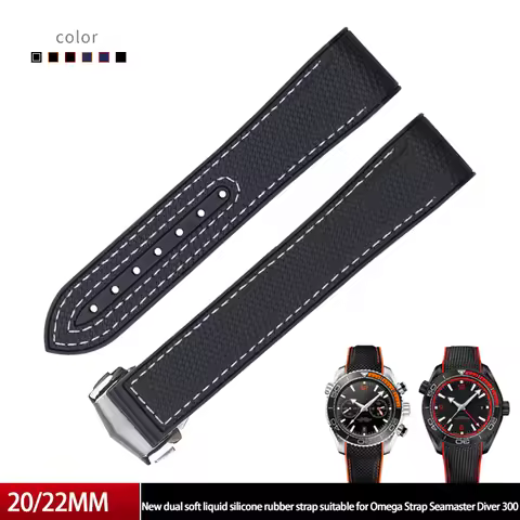 Soft Rubber Watch Band For Omega Strap Seamaster 300 Planet Ocean 600 Curved End Watchband Black Ora