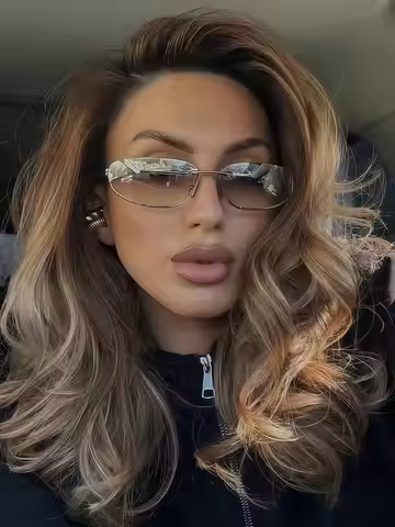 Frameless Oval Fashion Glasses Y2K Style Women's Daily Wear Sunglasses