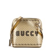 Gucci SEGA Gold and Black Leather GUCCY Mini Dome Bag Gold Hardware
