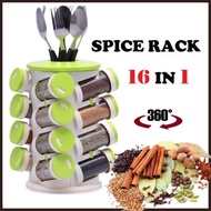 16 IN 1 SPICE RACK HERBS CUTLERY HOLDER ROTATING STORAGE CONTAINER RAK REMPAH