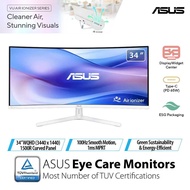 ASUS VU34WCIP-W Eye Care Monitor - 34 inch, WQHD (3440x1440), 1500R Curvature, Frameless, 100Hz, Air