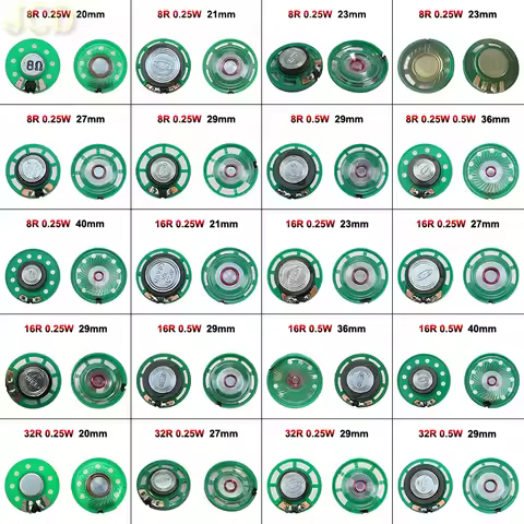 JCD 2PCS 8 Ohm 0.25W 0.5W 16/32Ohm Horn Loudspeaker 8R 16R 32R 20mm 21mm 23mm 27mm 29mm 36mm 40mm Di