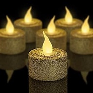FURORA LIGHTING Gold Glitter LED Tealight Candles Pack of 12, Flameless Flickering Tealight Candles 