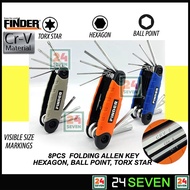FINDER CRV 8PCS FOLDING ALLEN KEY HEX KEY or BALL POINT ALLEN KEY or TORX STAR POCKET ALLEN KEY