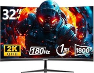 Gawfolk 32 Inch 180Hz 1500R Qhd (2560 X 1440) 2K Curved Gaming Monitor with Freesync, Displayport, H