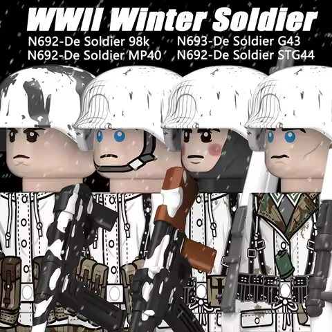 MOC WW2 German Military Winter Soldiers Figures Building Blocks Snow Army Infantry Helmets 98K Gun W