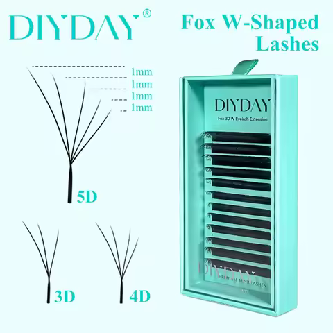 DIYDAY Fox 3D 4D 5D Eyelash Extension Fluffy W-Shaped Wispy Faux Mink Eyelashes Cat Eye Long Tail Na