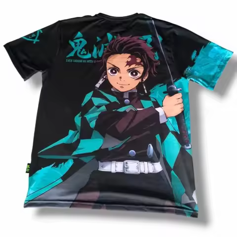 Demon Slayer Tanjiro Kamado Teal Haori Print Short Sleeve T-Shirt Anime Cosplay Streetwear for Men W