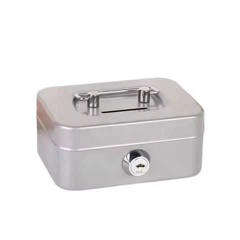 Coin Box Mini Lockable Cash Box Metal with Key Lock Box with Handle Portable Storage Box For