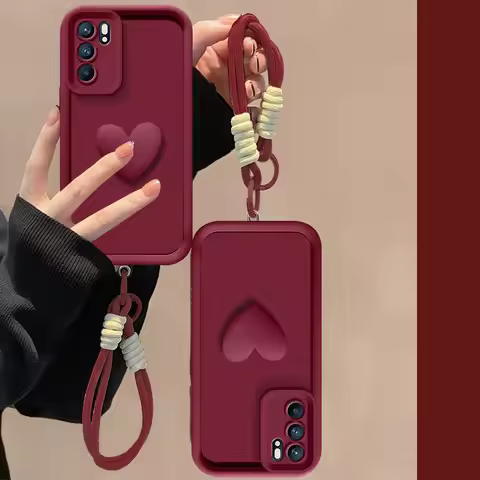 For OPPO Reno6 Case OPPO Reno 6 5G 4G Phone Case Love Heart Hand Strap Full Package Protective Cover