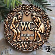 2D Flat - 1pc, 2D Wall Art Round Wooden Toilet Sign, Vintage Round Wooden Wall Decor, Easy To Hang, 