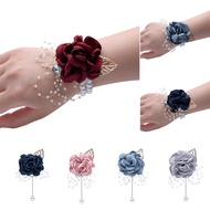Girls Bridesmaid Wrist Flowers Wedding Prom Party Wrist Corsage and Boutonniere Bracelet Fabric Hand