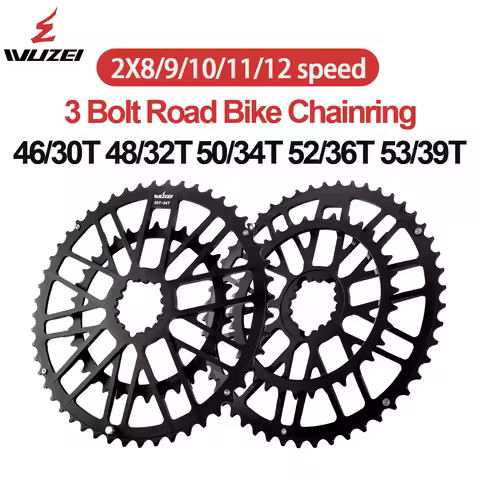 WUZEI 3 Bolt 2X8/9/10/11/12S 46/30T 48/32T 50/34T 52/36T 53/39T Road Bike Chainring 2X11/12V Folding
