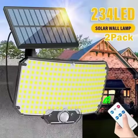 Power Solar Floodlight 234 LEDs Array with Motion Detector Remote Controller Waterproof IP65 Rating 