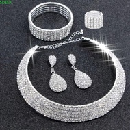 SDEER Bridal Jewelry Set, Crystal Drop Earring Necklace Bracelet Earring Ring Sets, Round Bracelet L
