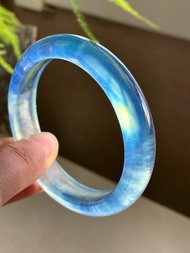 秒殺價 太美了 天然海藍寶手鐲 藍天白雲電光 圈口58MM 晶體通透