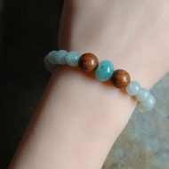天然緬甸翡翠糯冰藍算盤珠 無拋光圓珠 金絲楠木珠手串手環