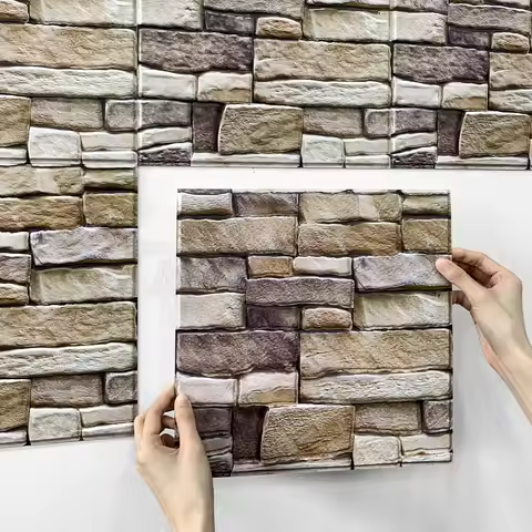 1/10pcs 3D Tile Sticker Self-adhesive Faux Stone Wall Panel Peel and Stick Kitchen Tile Backsplash B